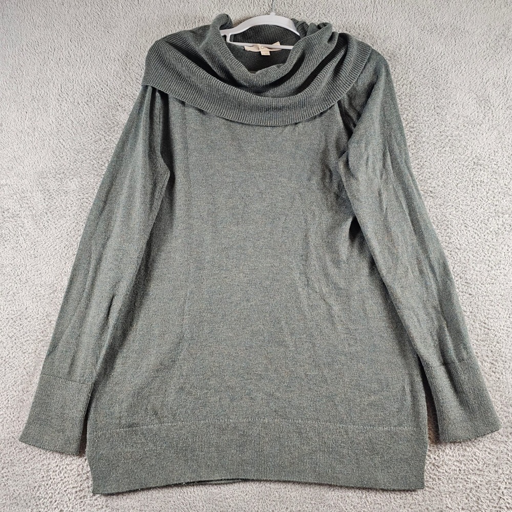 LOFT Womens Cowl Neck Sweater Heathered Green Long Sleeve Tunic Size M